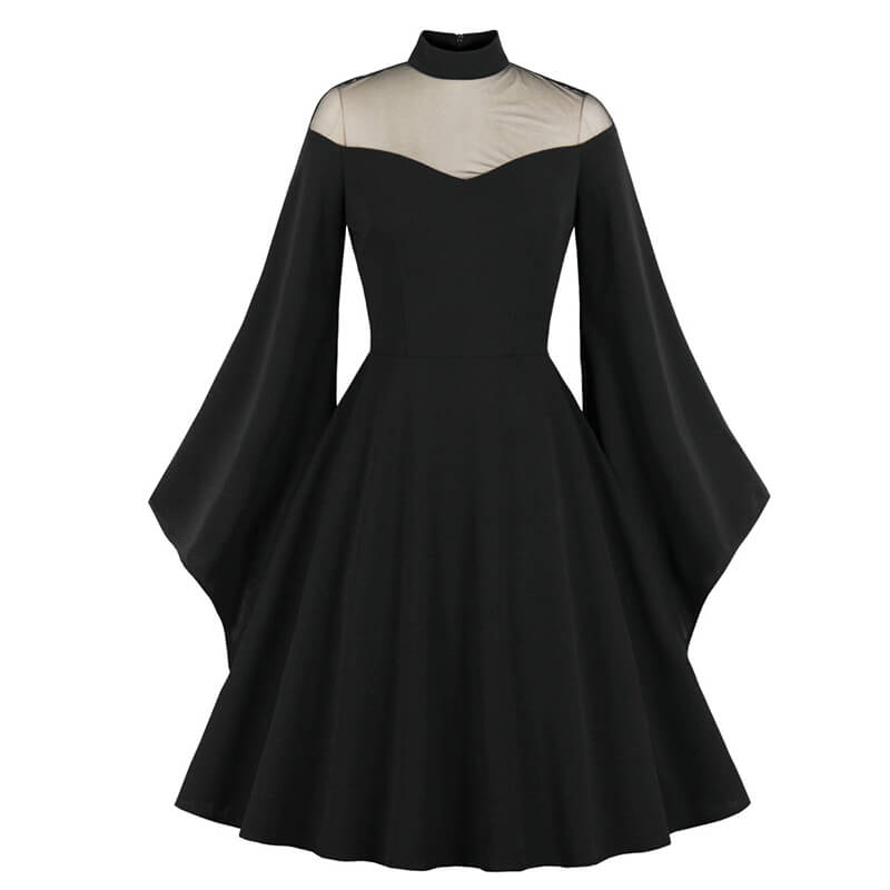 Gothic Mesh Patchwork Flared Sleeve Dress GTHIC Gothic Mesh Patchwork Flared Sleeve Dress GTHIC