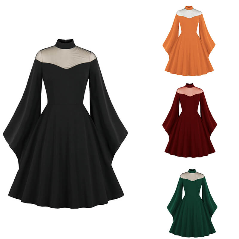Gothic Mesh Patchwork Flared Sleeve Dress Gothic Mesh Patchwork Flared Sleeve Dress