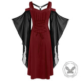 Gothic Mesh Splicing Bat Sleeve Straps Dress