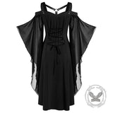 Gothic Mesh Splicing Bat Sleeve Straps Dress