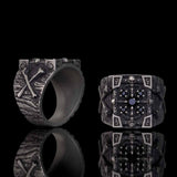 Gothic Multiple Skulls Cross Sterling Silver Zircon Ring | Gthic.com