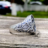 Gothic Pattern Dad Nameplate Sterling Silver Ring | Gthic.com