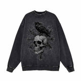 Gothic Raven Skull Cotton Vintage Washed Sweatshirt | Gthic.com