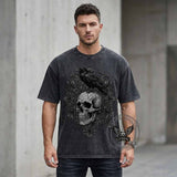 Gothic Raven Skull Cotton Vintage Washed T-shirt | Gthic.com