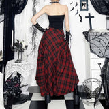 Gothic Red Checkered Irregular Adjustable Skirt | Gthic.com