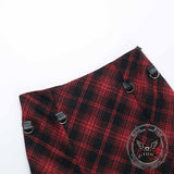 Gothic Red Checkered Irregular Adjustable Skirt