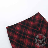Gothic Red Checkered Irregular Adjustable Skirt