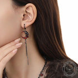 Gothic Red Moon Rose Alloy Earrings | Gthic.com