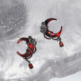 Gothic Red Moon Rose Alloy Earrings | Gthic.com