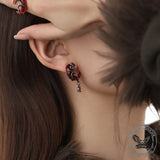 Gothic Red Moon Rose Alloy Earrings | Gthic.com