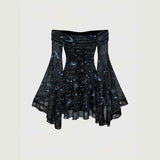 Gothic Retro Mystical Star Moon Bell-Sleeve Dress