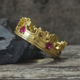 Gothic Roman Gemstone Crown Sterling Silver Ring