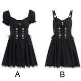 Gothic Rose Embroidered Off Shoulder Dress