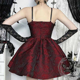 Gothic Rose Jacquard Y2K Lace-Up Slip Dress 02 | Gthic.com