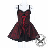 Gothic Rose Jacquard Y2K Lace-Up Slip Dress 03 | Gthic.com