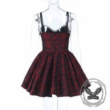 Gothic Rose Jacquard Y2K Lace-Up Slip Dress