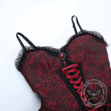 Gothic Rose Jacquard Y2K Lace-Up Slip Dress