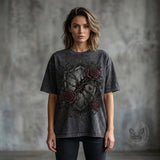Gothic Rose Shield Cotton Vintage Washed T-Shirt | Gthic.com