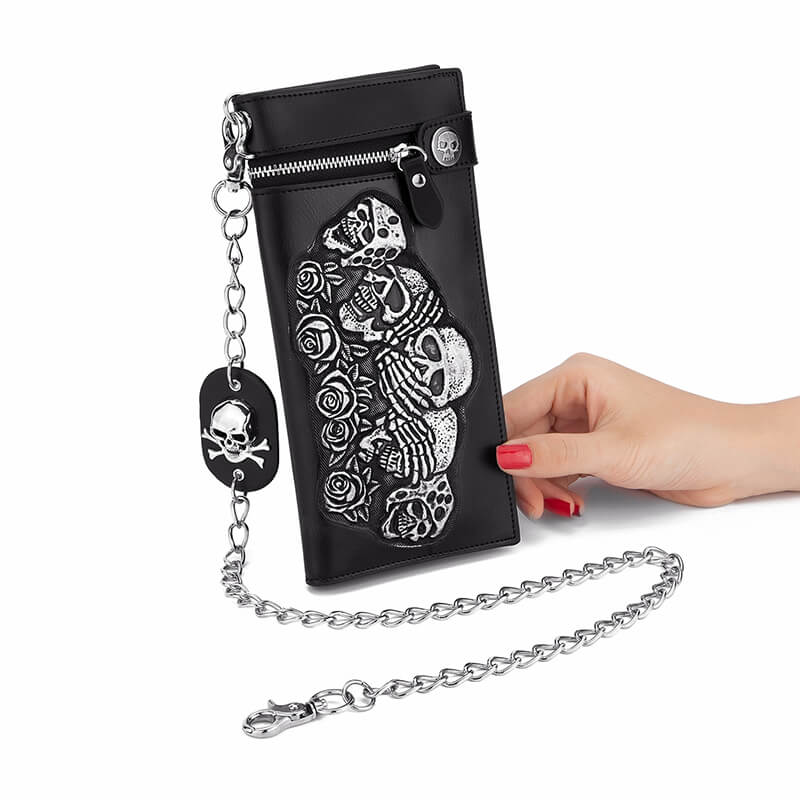 Gothic Rose Skull Bifold Leather Chain Wallet – GTHIC