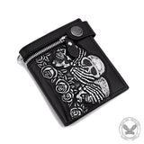 Gothic Rose Skull Bifold Leather Chain Wallet| Gthic.com