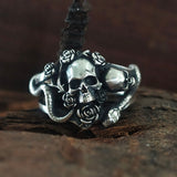 Gothic Rose Skull Snake Entwined Sterling Silver Ring | Gthic.com