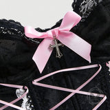 Gothic Sheer Lace Criss Cross Bow Detail Corset