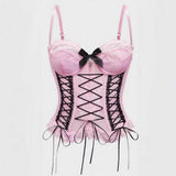 Gothic Sheer Lace Criss Cross Bow Detail Corset