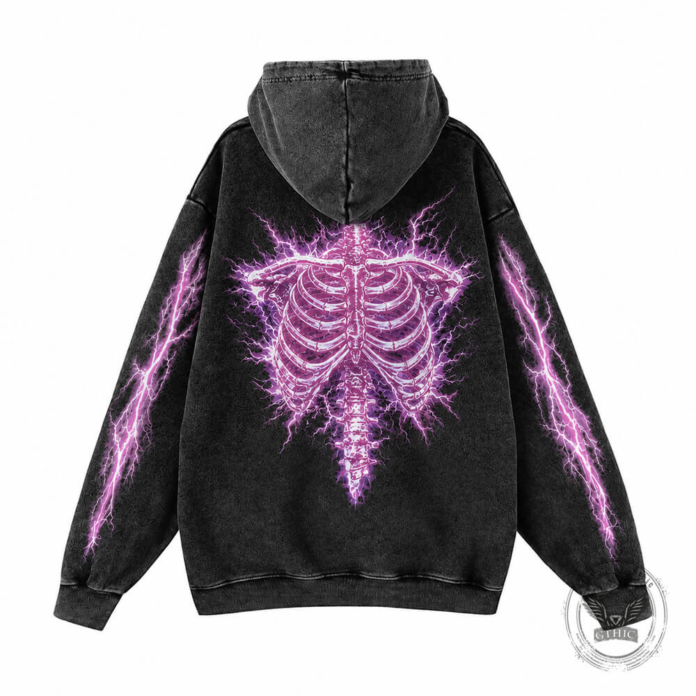 Gothic Skeleton Lightning Vintage Wash Hoodie – GTHIC