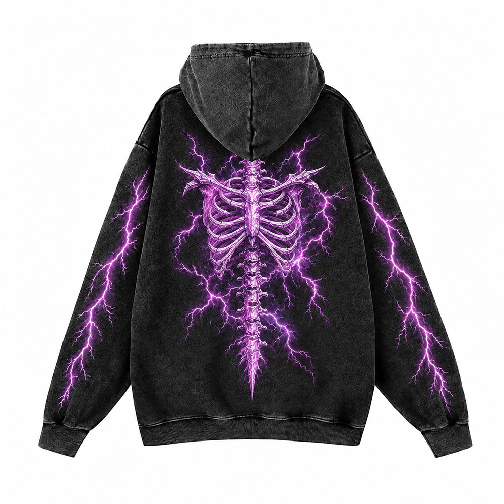 Gothic Skeleton Lightning Vintage Wash Hoodie – GTHIC