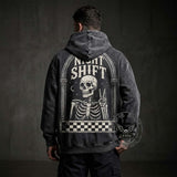 Gothic Skeleton Peace Sign Vintage Washed Hoodie | Gthic.com