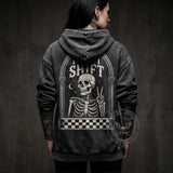 Gothic Skeleton Peace Sign Vintage Washed Hoodie | Gthic.com
