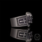 Gothic Skull Bone Cross Sterling Silver Ring