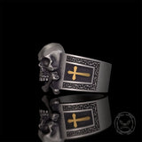Gothic Skull Bone Cross Sterling Silver Ring