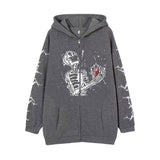Gothic Skull Print Cotton Hoodie Coat | Gthic.com