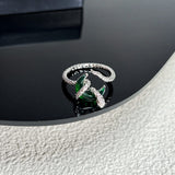 Gothic Snake-wrapped Gem Moon Copper Open Ring