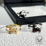 Gothic Snake-wrapped Gem Moon Copper Open Ring | Gthic.com