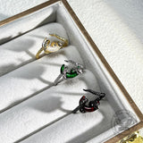 Gothic Snake-wrapped Gem Moon Copper Open Ring