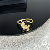 Gothic Snake-wrapped Gem Moon Copper Open Ring | Gthic.com