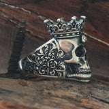 Gothic Snake Entwined Crown Skull Sterling Silver Ring