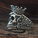 Gothic Snake Entwined Crown Skull Sterling Silver Ring