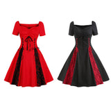 Gothic Solid Color Patchwork Lace Up Dress | Gthic.com