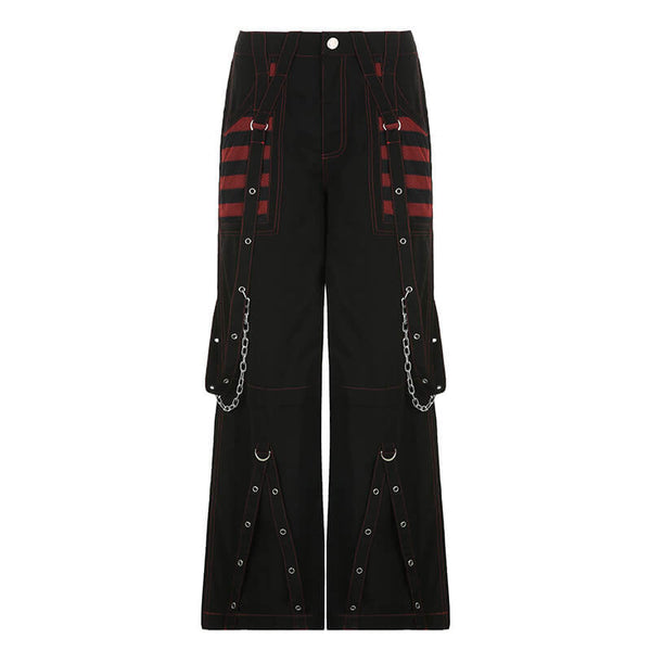 Gothic Striped Mesh Patchwork Cargo Pants | Gthic.com