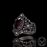 Gothic Sunflower Pattern Gemstone Sterling Silver Ring | Gthic.com