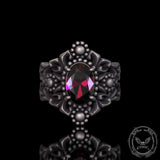 Gothic Sunflower Pattern Gemstone Sterling Silver Ring | Gthic.com