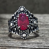 Gothic Sunflower Pattern Gemstone Sterling Silver Ring