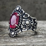 Gothic Sunflower Pattern Gemstone Sterling Silver Ring