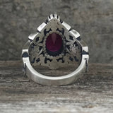 Gothic Sunflower Pattern Gemstone Sterling Silver Ring