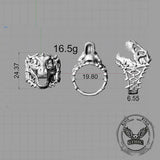 Roaring Tyrannosaurus Rex Skull Sterling Silver Ring