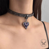 Gothic Thorned Heart Cross PU Leather Choker Necklace