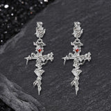 Gothic Thorns Rose Nails Cross Copper Stud Earrings | Gthic.com